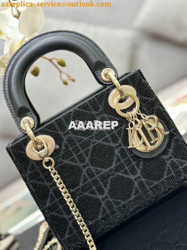 Replica Dior Micro Lady Dior Bag BLack Cannage Cotton with Micropearl 2