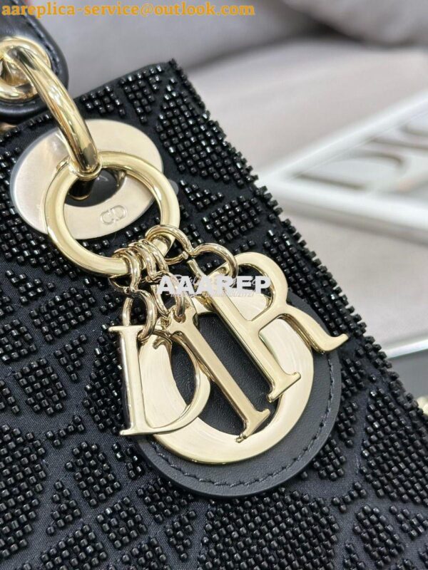 Replica Dior Micro Lady Dior Bag BLack Cannage Cotton with Micropearl 4