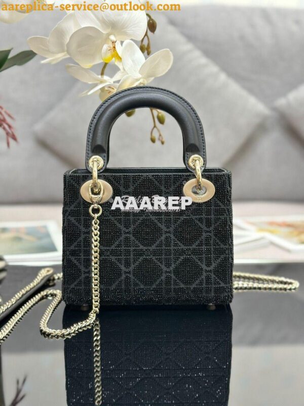 Replica Dior Micro Lady Dior Bag BLack Cannage Cotton with Micropearl 6