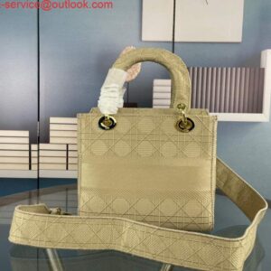 Replica Dior M0565 Medium Lady D-Life Bag Cannage Embroidery Light Yellow 2