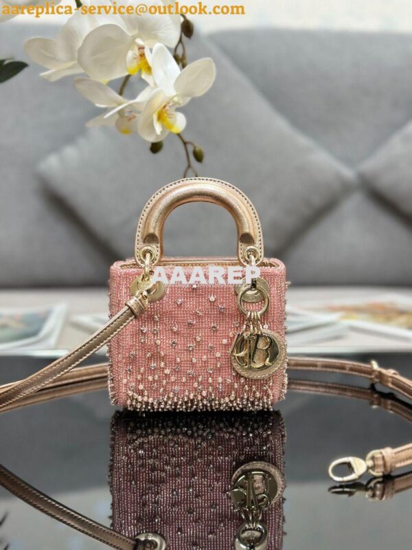 Replica Dior Micro Lady Dior Bag Black Satin Gradient Bead Embroidery