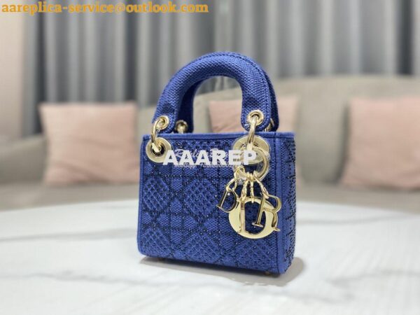 Replica Dior Micro Lady Dior Bag Blue Metallic Canvas Embroidered with 2