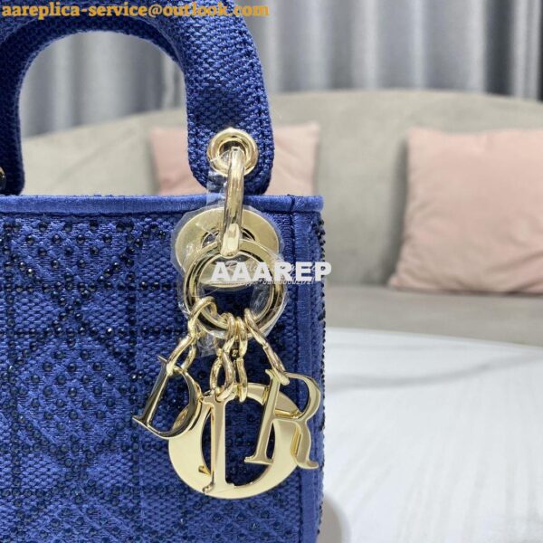 Replica Dior Micro Lady Dior Bag Blue Metallic Canvas Embroidered with 4