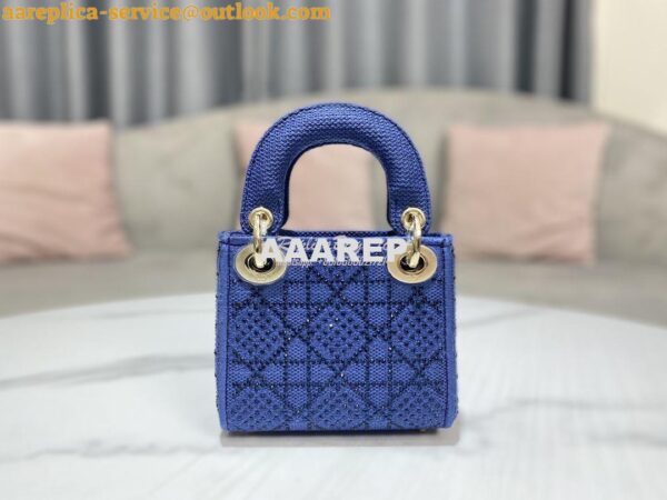 Replica Dior Micro Lady Dior Bag Blue Metallic Canvas Embroidered with 5