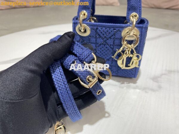 Replica Dior Micro Lady Dior Bag Blue Metallic Canvas Embroidered with 7
