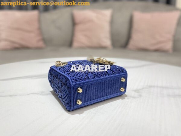 Replica Dior Micro Lady Dior Bag Blue Metallic Canvas Embroidered with 8