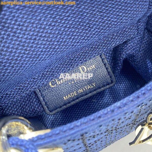 Replica Dior Micro Lady Dior Bag Blue Metallic Canvas Embroidered with 9