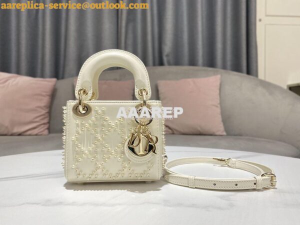 Replica Dior Micro Lady Dior Bag Latte Cannage Lambskin with Resin Pea 3