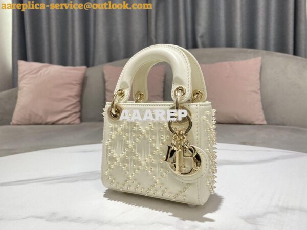Replica Dior Micro Lady Dior Bag Latte Cannage Lambskin with Resin Pea 4