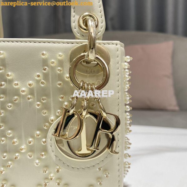 Replica Dior Micro Lady Dior Bag Latte Cannage Lambskin with Resin Pea 5