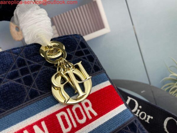 Replica Dior M0565 Medium Lady D-Life Bag Navy Blue Embroidery with Red 4