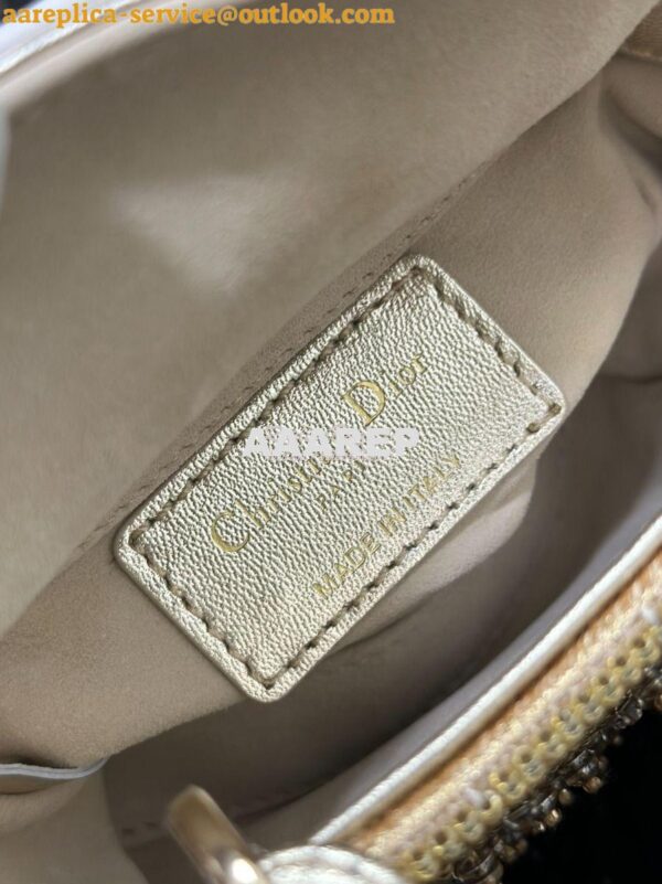 Replica Dior Micro Lady Dior Bag Metallic Gold Satin Gradient Bead Emb 10