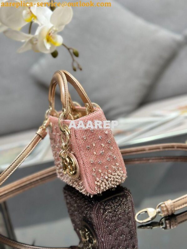 Replica Dior Micro Lady Dior Bag Metallic Rose Gold Satin Gradient Bea 5