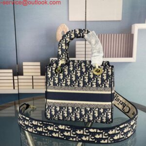 Replica Dior M0565 Medium Lady D-Life Bag Oblique Jacquard Navy Blue 2