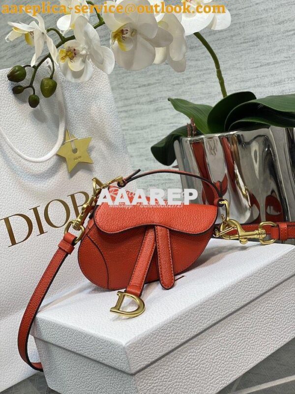 Replica Dior Micro Saddle Bag with Strap Orange Goatskin S5685