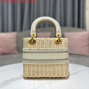 Replica Dior M0565 Medium Lady Dior Bag Natural Wicker Grey