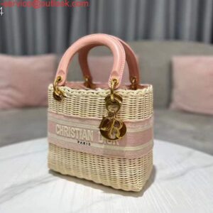 Replica Dior M0565 Medium Lady Dior Bag Natural Wicker Pink