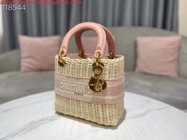 Replica Dior M0565 Medium Lady Dior Bag Natural Wicker Pink 3