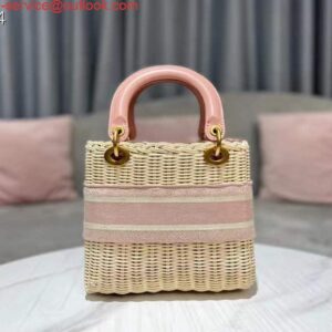 Replica Dior M0565 Medium Lady Dior Bag Natural Wicker Pink 2