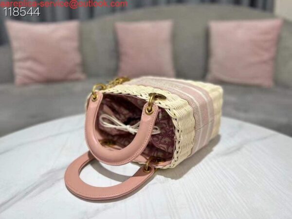 Replica Dior M0565 Medium Lady Dior Bag Natural Wicker Pink 7