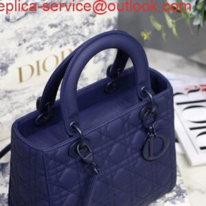 Replica Dior M0565 Medium Lady Dior Cannage Calfskin Bag Navy Blue