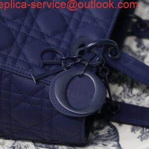 Replica Dior M0565 Medium Lady Dior Cannage Calfskin Bag Navy Blue 2