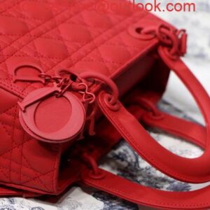 Replica Dior M0565 Medium Lady Dior Cannage Calfskin Bag Red 2