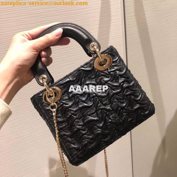 Replica Dior Mini Black Lady Dior Wavy Shiny Crinkled Lambskin Bag M0 3