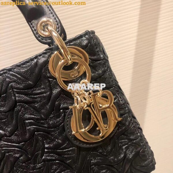 Replica Dior Mini Black Lady Dior Wavy Shiny Crinkled Lambskin Bag M0 4
