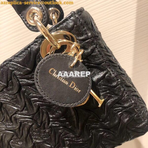 Replica Dior Mini Black Lady Dior Wavy Shiny Crinkled Lambskin Bag M0 5