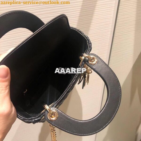 Replica Dior Mini Black Lady Dior Wavy Shiny Crinkled Lambskin Bag M0 8