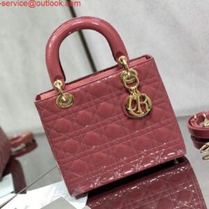 Replica Dior M0565 Medium Lady Dior Patent Cannage Calfskin Bag Pink