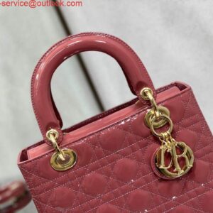 Replica Dior M0565 Medium Lady Dior Patent Cannage Calfskin Bag Pink 2