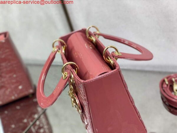 Replica Dior M0565 Medium Lady Dior Patent Cannage Calfskin Bag Pink 7