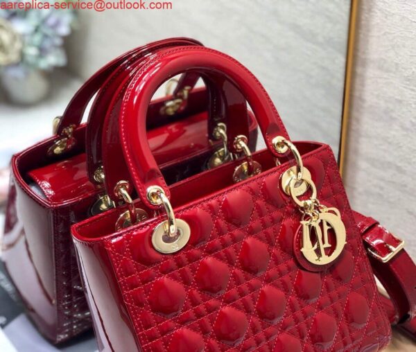 Replica Dior M0565 Medium Lady Dior Patent Cannage Calfskin Bag Red 4