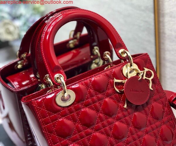 Replica Dior M0565 Medium Lady Dior Patent Cannage Calfskin Bag Red 5