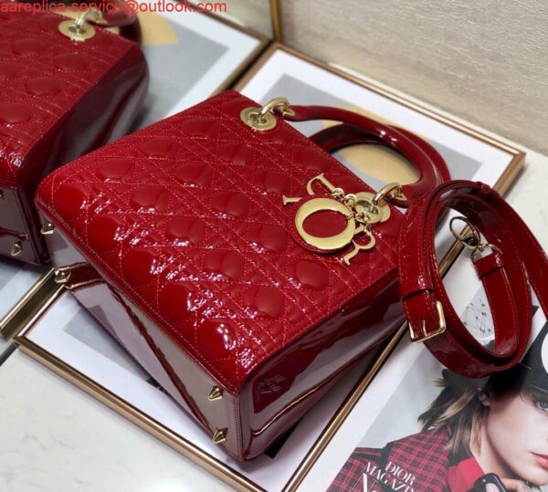 Replica Dior M0565 Medium Lady Dior Patent Cannage Calfskin Bag Red 6