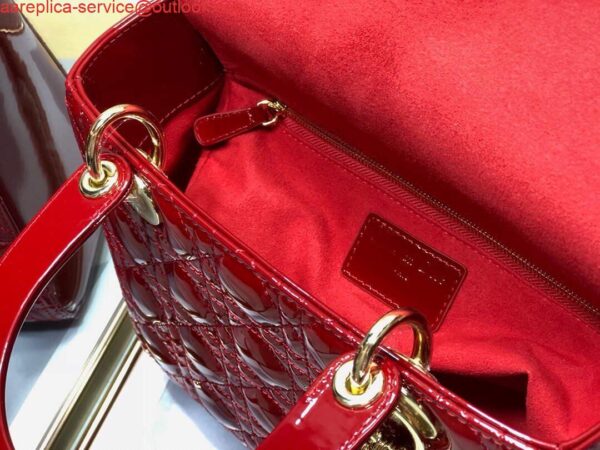 Replica Dior M0565 Medium Lady Dior Patent Cannage Calfskin Bag Red 10