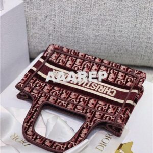 Replica Dior Mini Book Tote Burgundy Dior Oblique Embroidered Velvet S 2