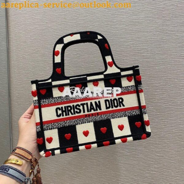 Replica Dior Mini Book Tote S5475 Black, White and Red D-Chess Heart E 3