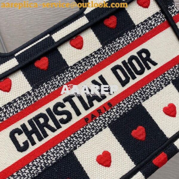 Replica Dior Mini Book Tote S5475 Black, White and Red D-Chess Heart E 4