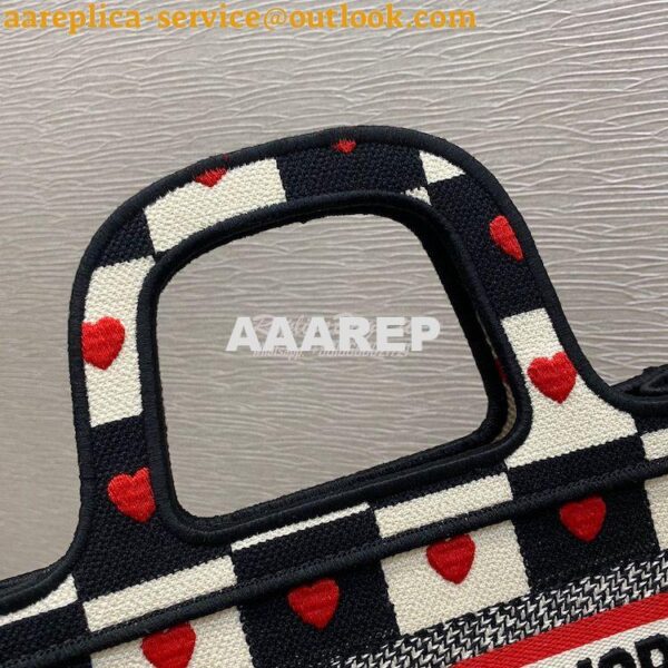 Replica Dior Mini Book Tote S5475 Black, White and Red D-Chess Heart E 5