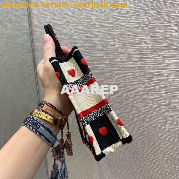 Replica Dior Mini Book Tote S5475 Black, White and Red D-Chess Heart E 6