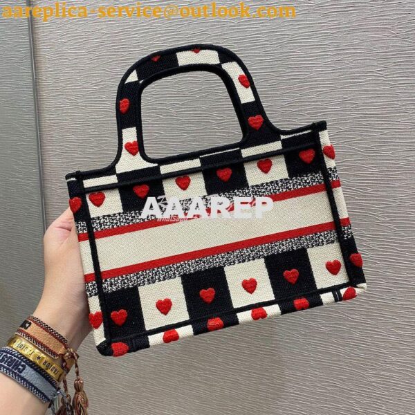 Replica Dior Mini Book Tote S5475 Black, White and Red D-Chess Heart E 7