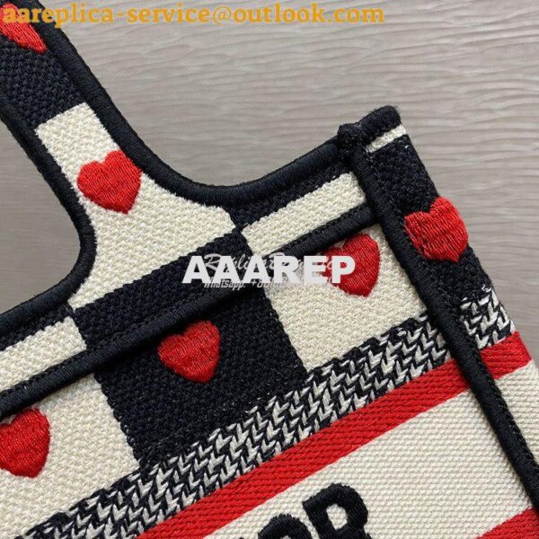 Replica Dior Mini Book Tote S5475 Black, White and Red D-Chess Heart E 9