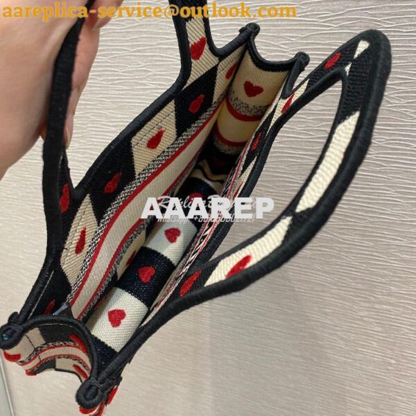 Replica Dior Mini Book Tote S5475 Black, White and Red D-Chess Heart E 10