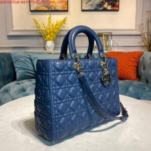 Replica Dior M0566 Large Lady Dior Bag Blue Cannage Lambskin