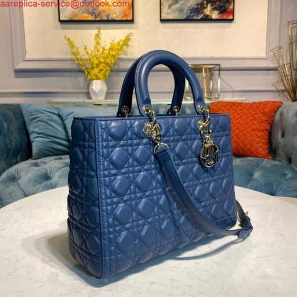 Replica Dior M0566 Large Lady Dior Bag Blue Cannage Lambskin 3