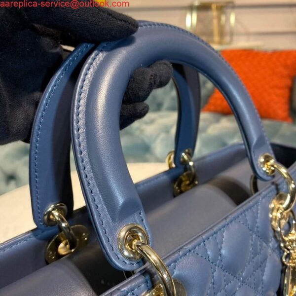 Replica Dior M0566 Large Lady Dior Bag Blue Cannage Lambskin 6