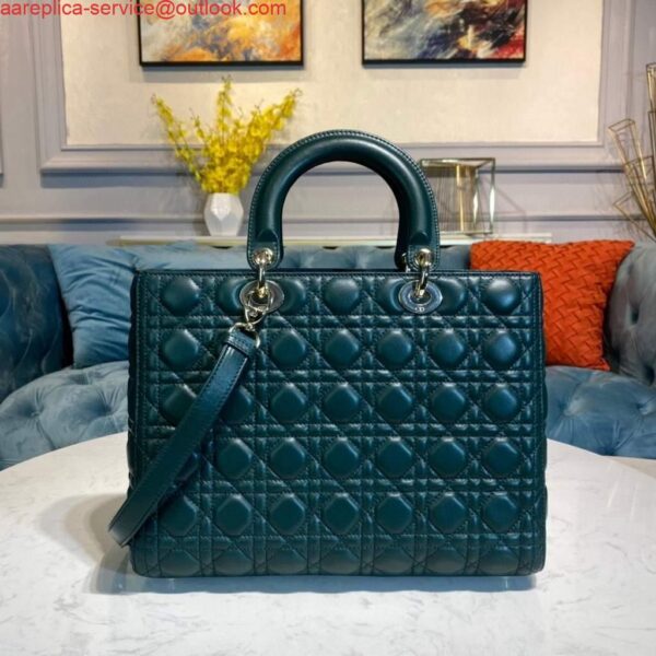 Replica Dior M0566 Large Lady Dior Bag Dark Green Cannage Lambskin 4